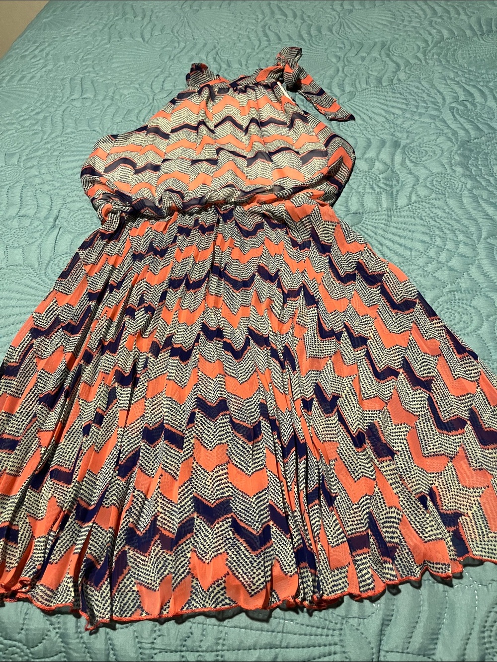 Romeo & Juliet Couture Coral, Navy & White Dress